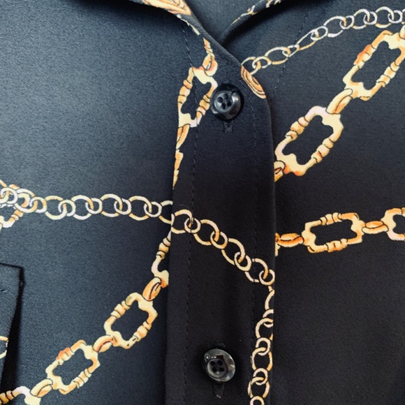 Investments Chain Print Blouse Womens Large Black Roll Tab Long Sleeve Old Money - Picture 5 of 12